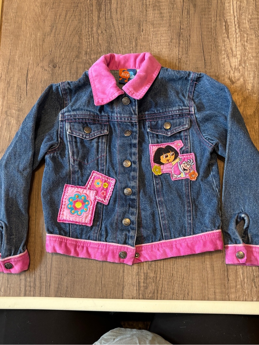 Vintage 2000s Y2K Nick Jr Dora The Explorer Kids Denim Jean Jacket Coat Sz 5